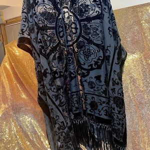 Black velvet / velour shawl / cardigan / cover up / top